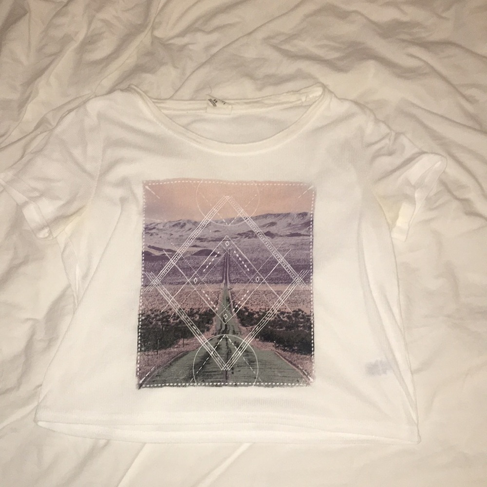 White Ribbed Graphic Tee
